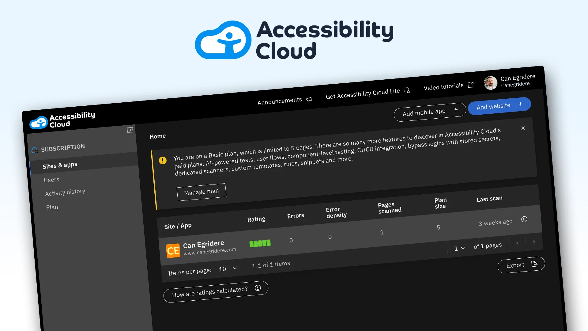 Accessibility Cloud case study hero showing the SaaS platform, brand identity, and accessibility testing interface architecture.
